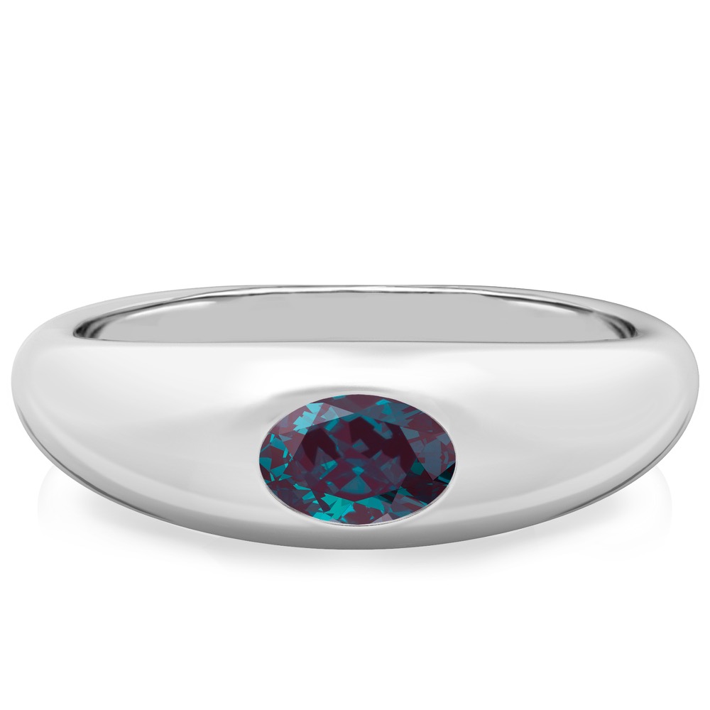 white gold dome ring with oval alexandrite