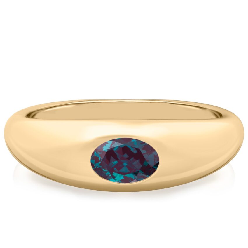 yellow gold dome ring with oval alexandrite