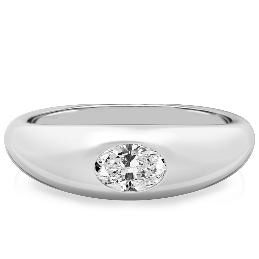 platinum dome ring with east west set oval diamond