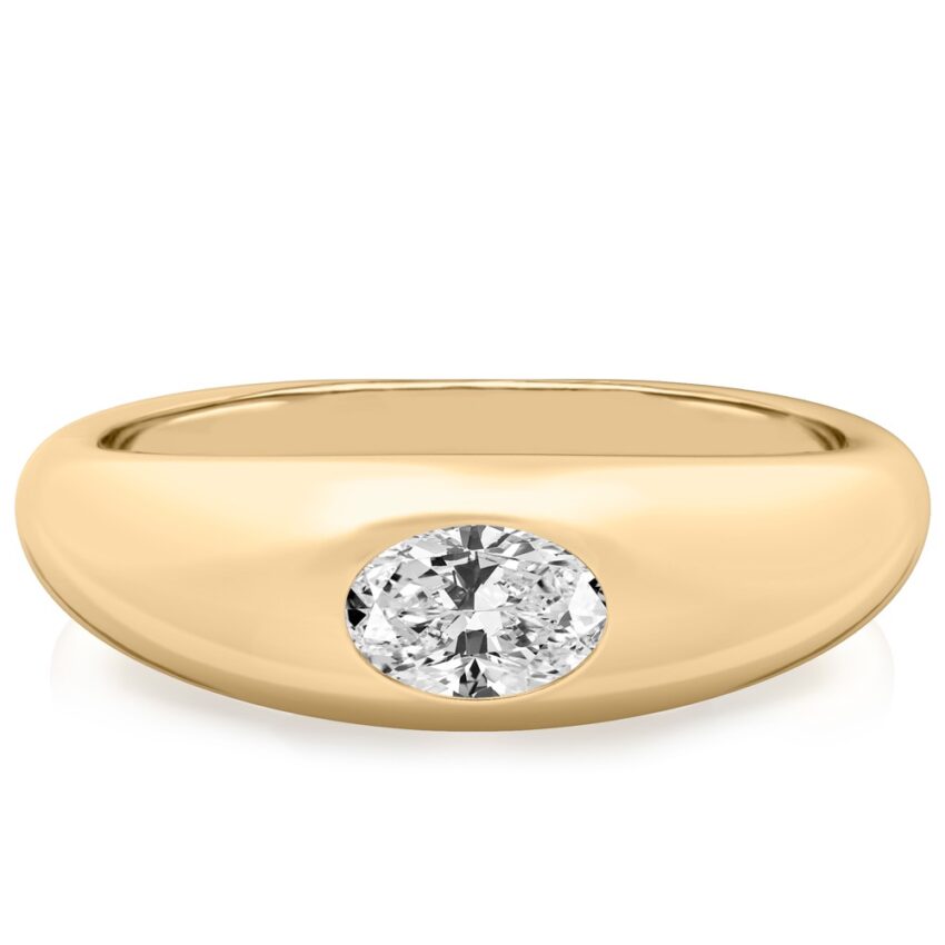 yellow gold dome ring with east west set oval diamond