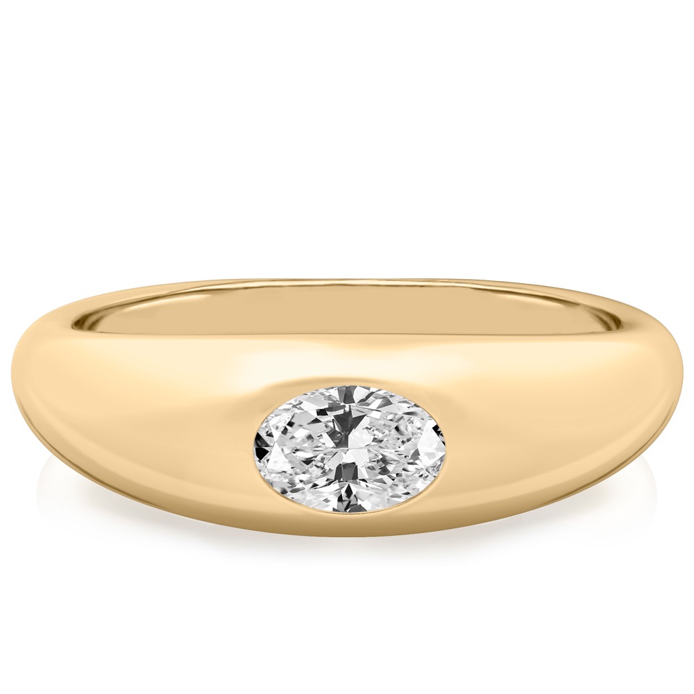 yellow gold dome ring with east west set oval diamond