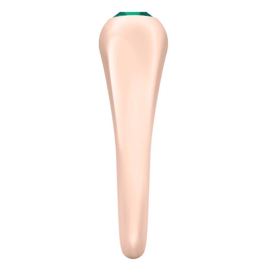 side view of rose gold dome ring with east west set oval emerald gemstone
