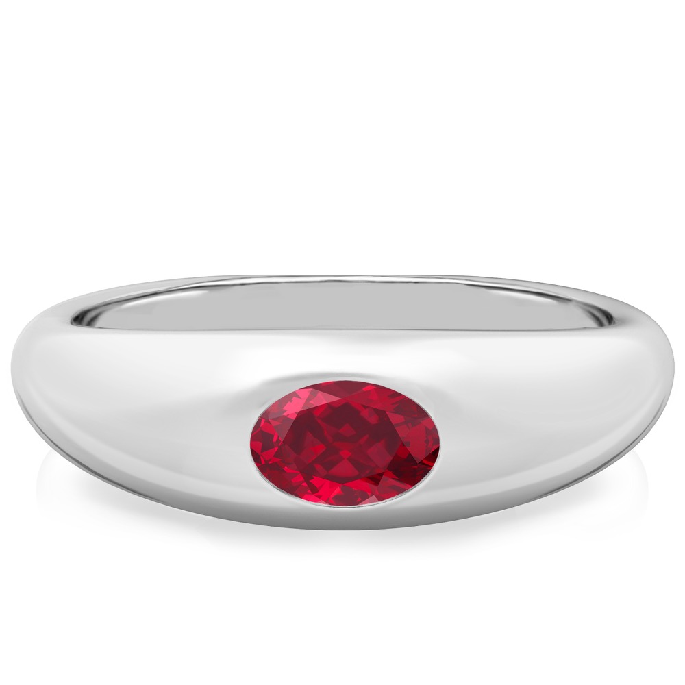 white gold dome ring with east west set oval ruby gemstone