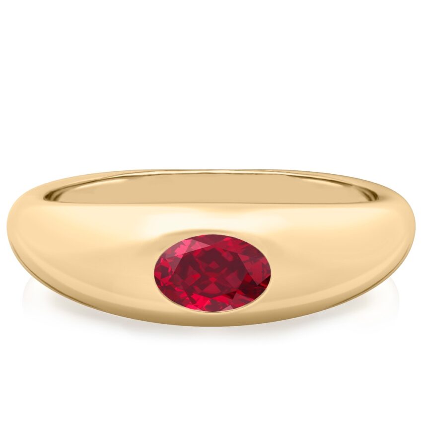 yellow gold dome ring with east west set oval ruby gemstone