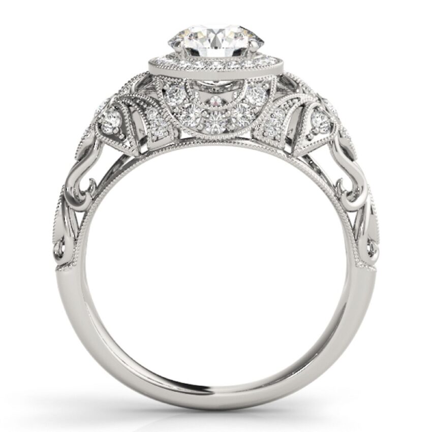 gallery view of ornate vintage halo engagement ring white gold