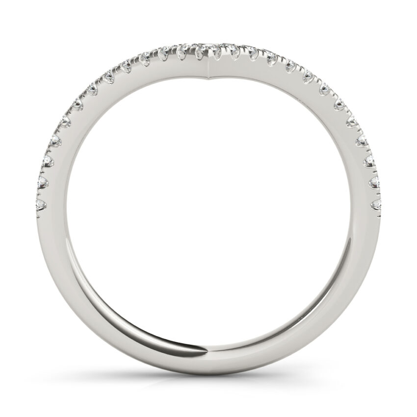 side view of chevron pave diamond band in platinum