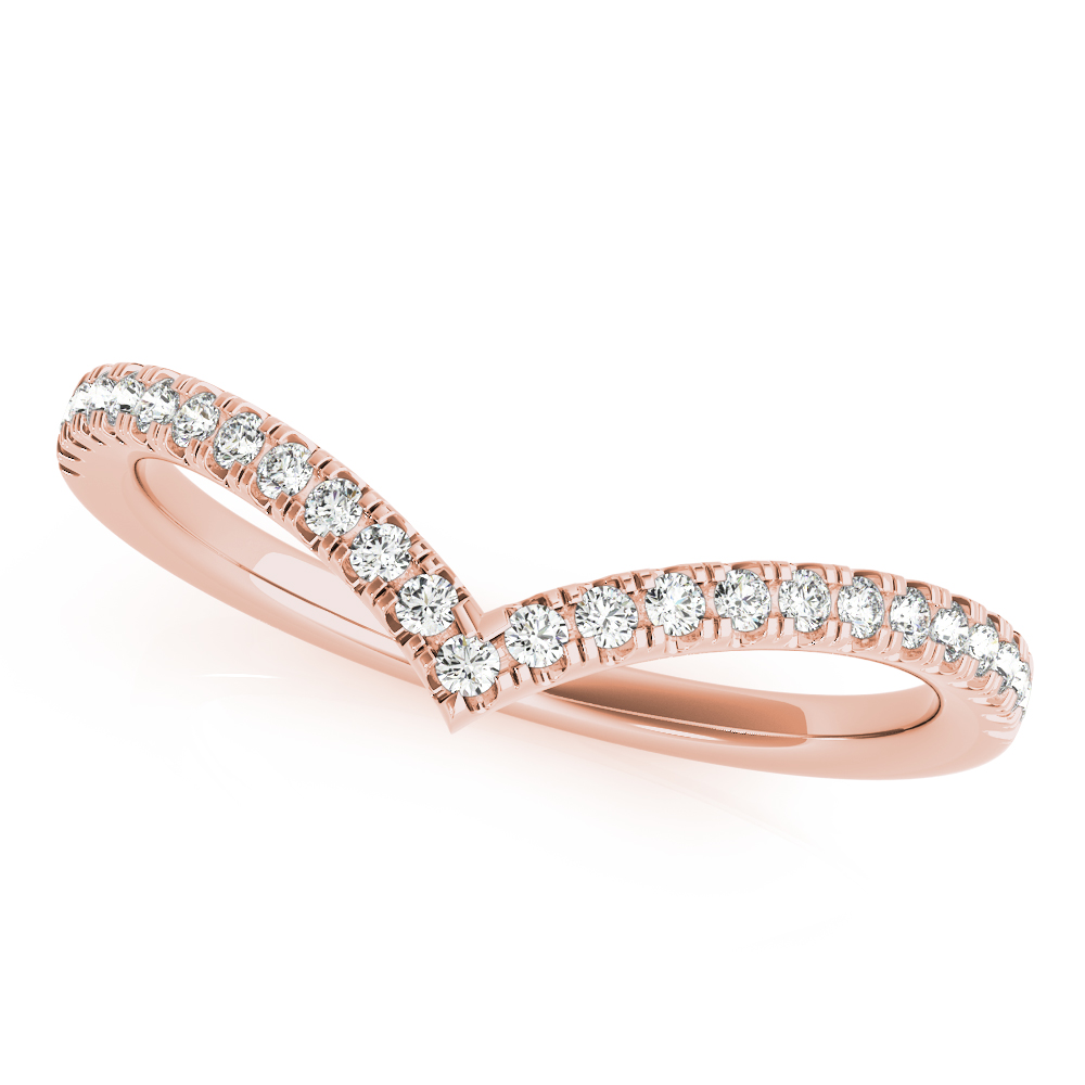 angle view of chevron pave diamond band in rose gold