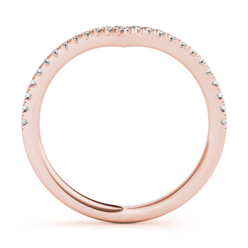 side view of chevron pave diamond band in rose gold