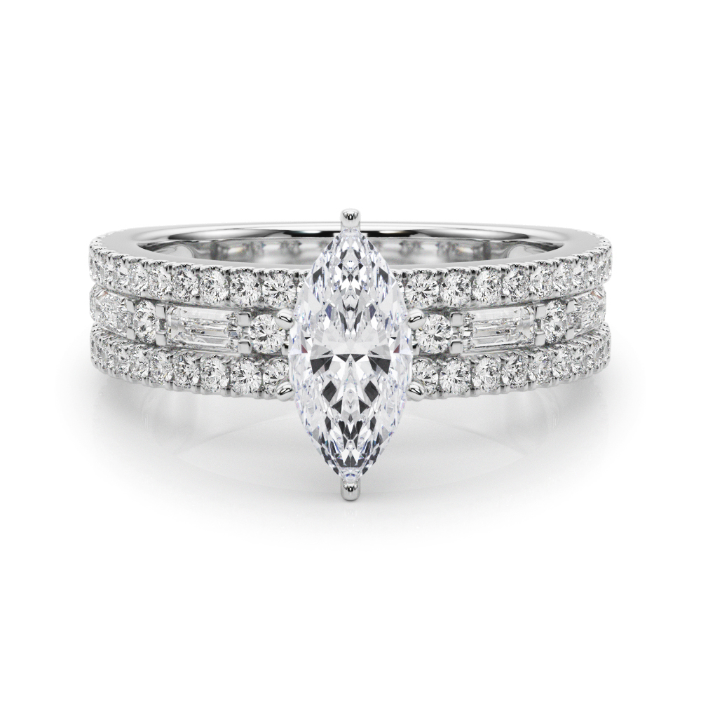 marquise cut diamond triple row engagement ring in palladium