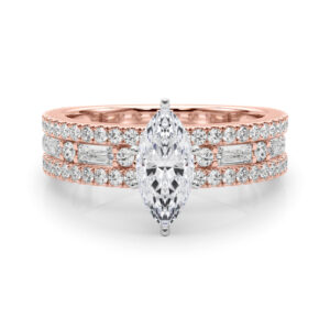 marquise cut diamond triple row engagement ring in rose gold