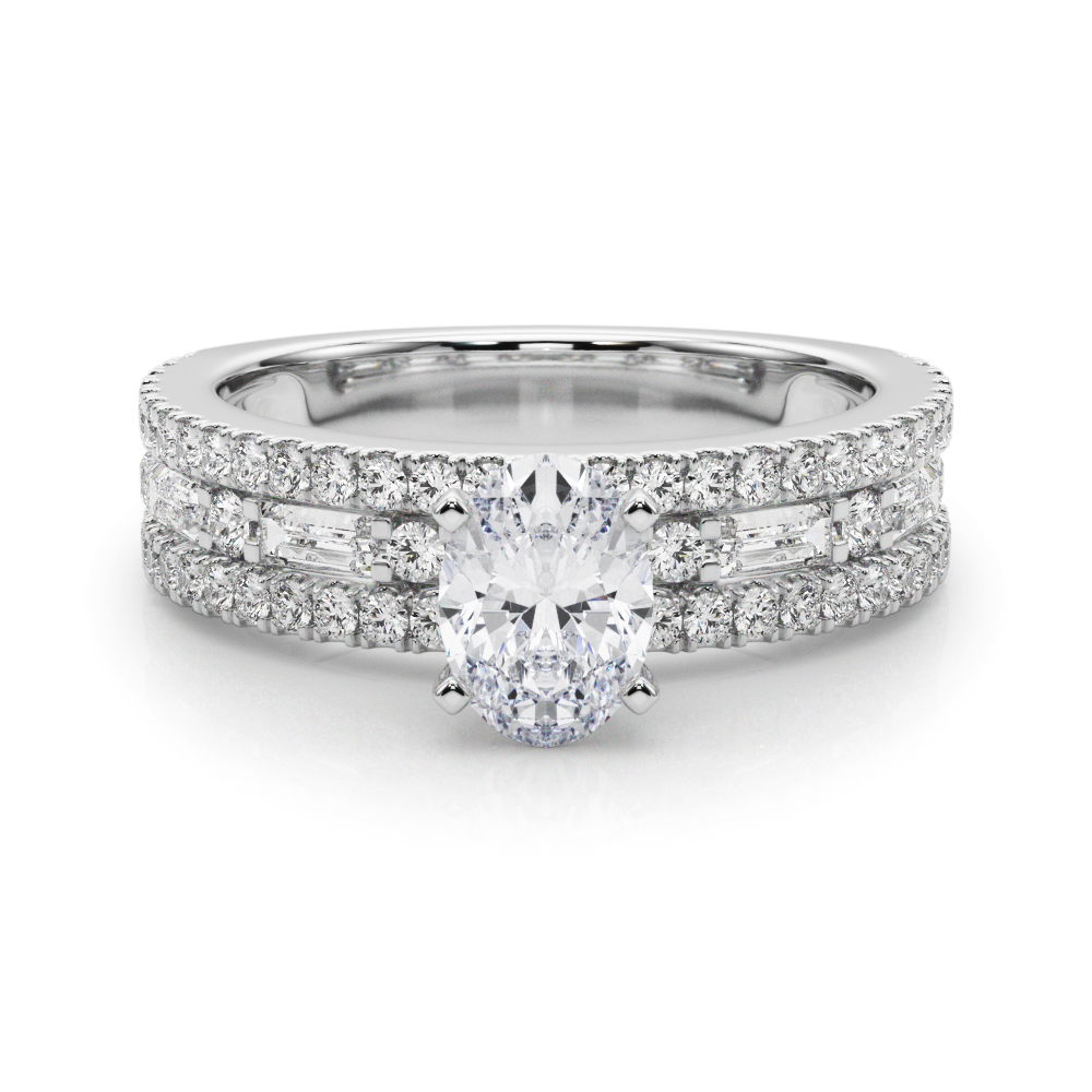 oval shape diamond triple row engagement ring in platinum