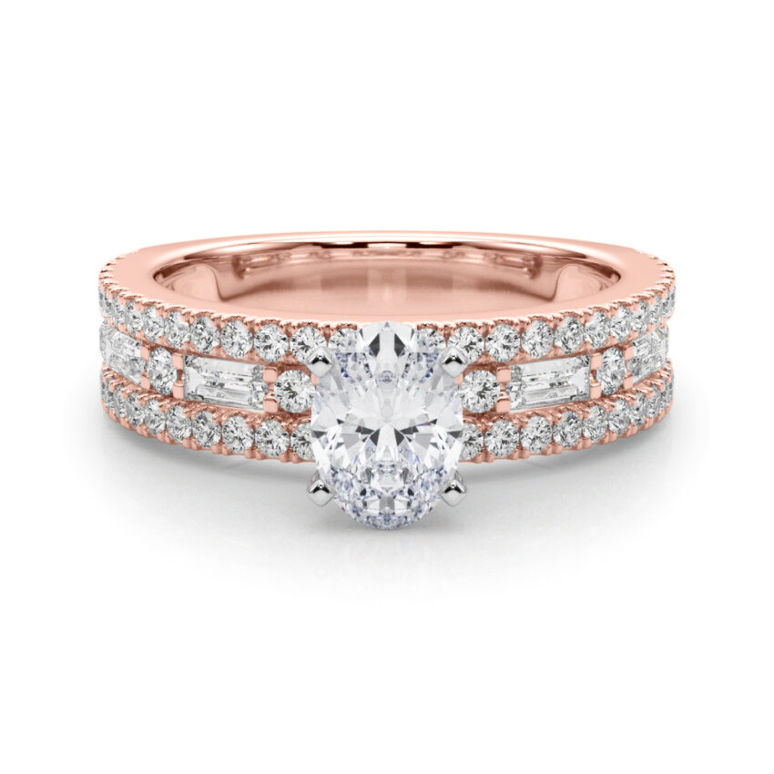 oval shape diamond triple row engagement ring in rose gold