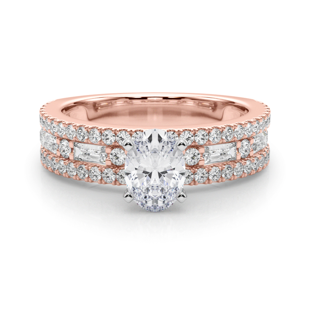 oval shape diamond triple row engagement ring in rose gold