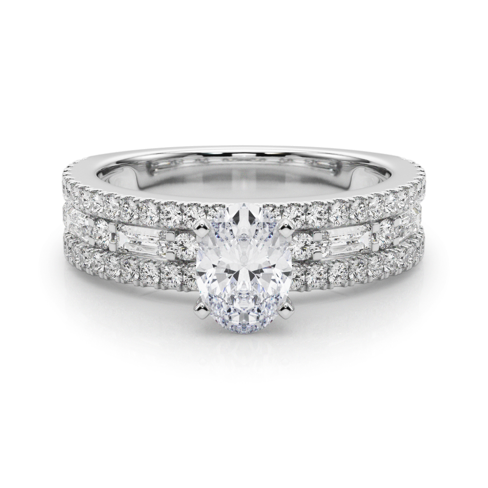 oval shape diamond triple row engagement ring in white gold