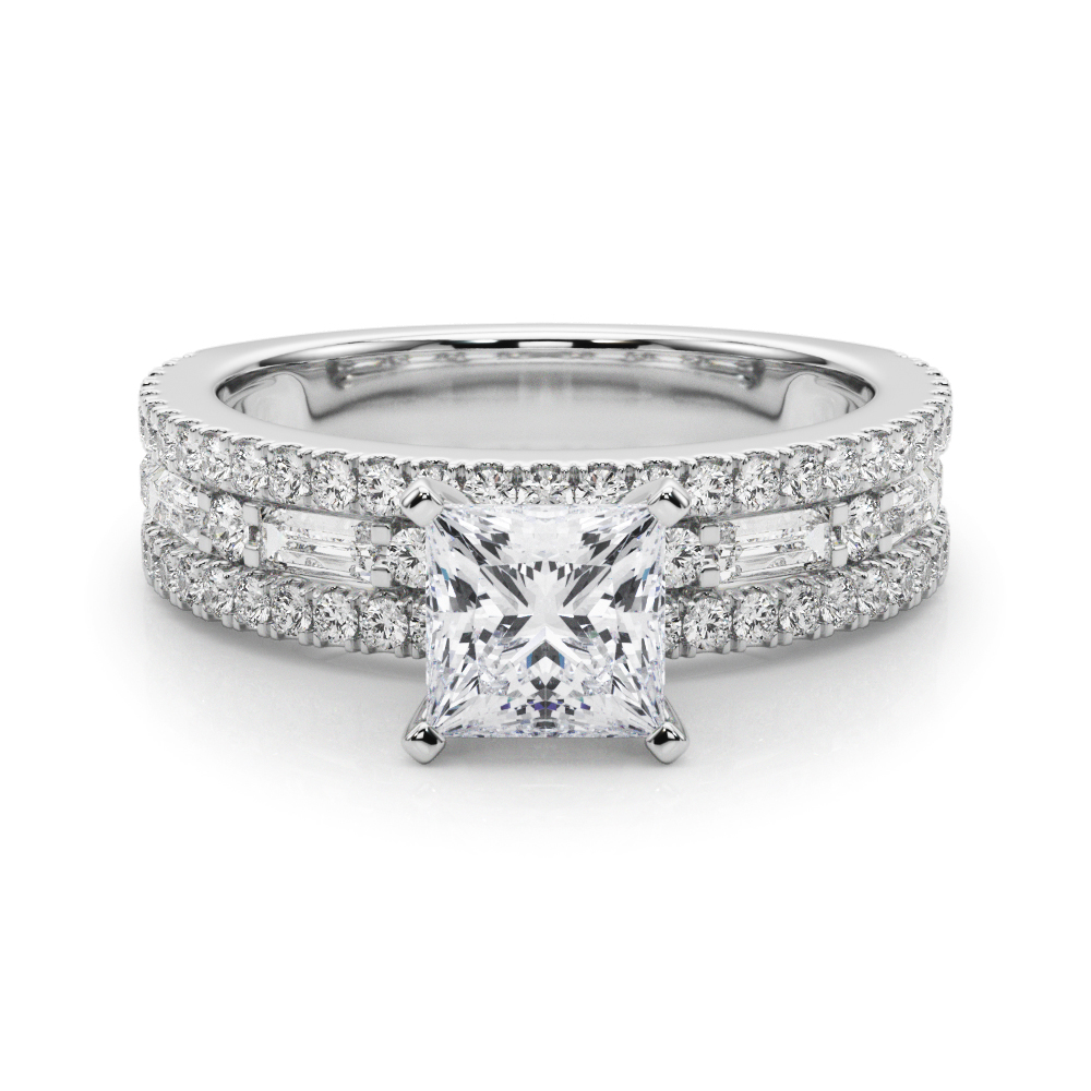 princess cut diamond triple row engagement ring in platinum