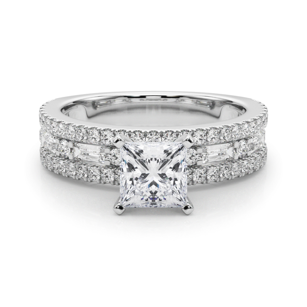 princess cut diamond triple row engagement ring in platinum