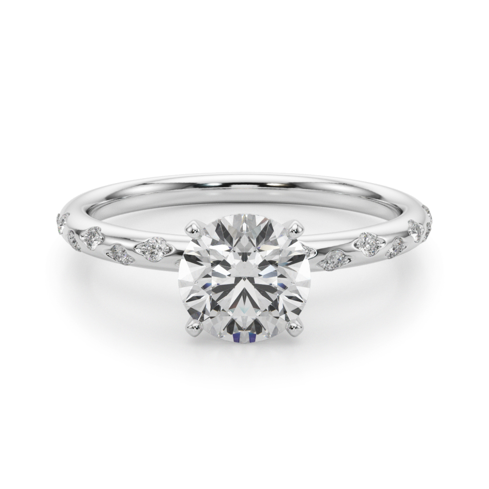 round cut diamond burnished diamond engagement ring in platinum