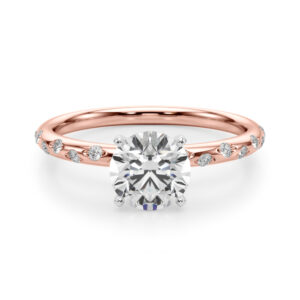 round cut diamond burnished diamond engagement ring in rose gold