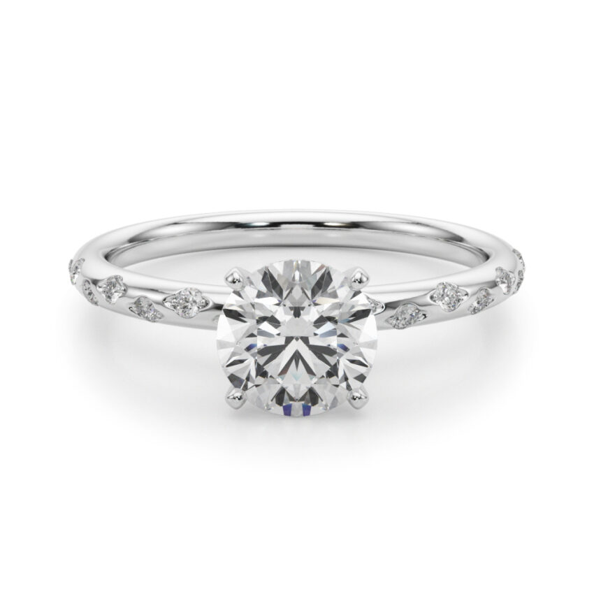 round cut diamond burnished diamond engagement ring in white gold