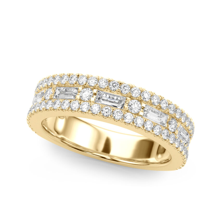 triple row diamond ring yellow gold