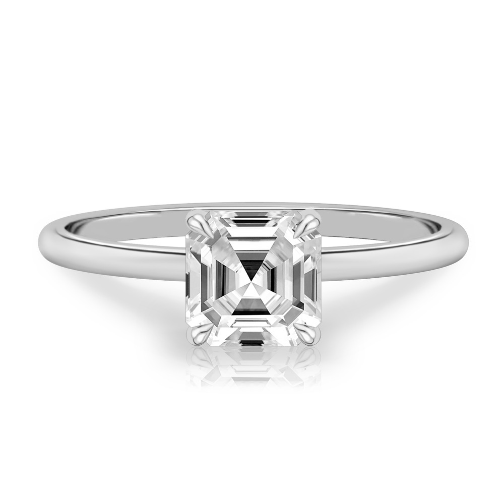 asscher cut diamond delicate solitaire engagement ring in platinum