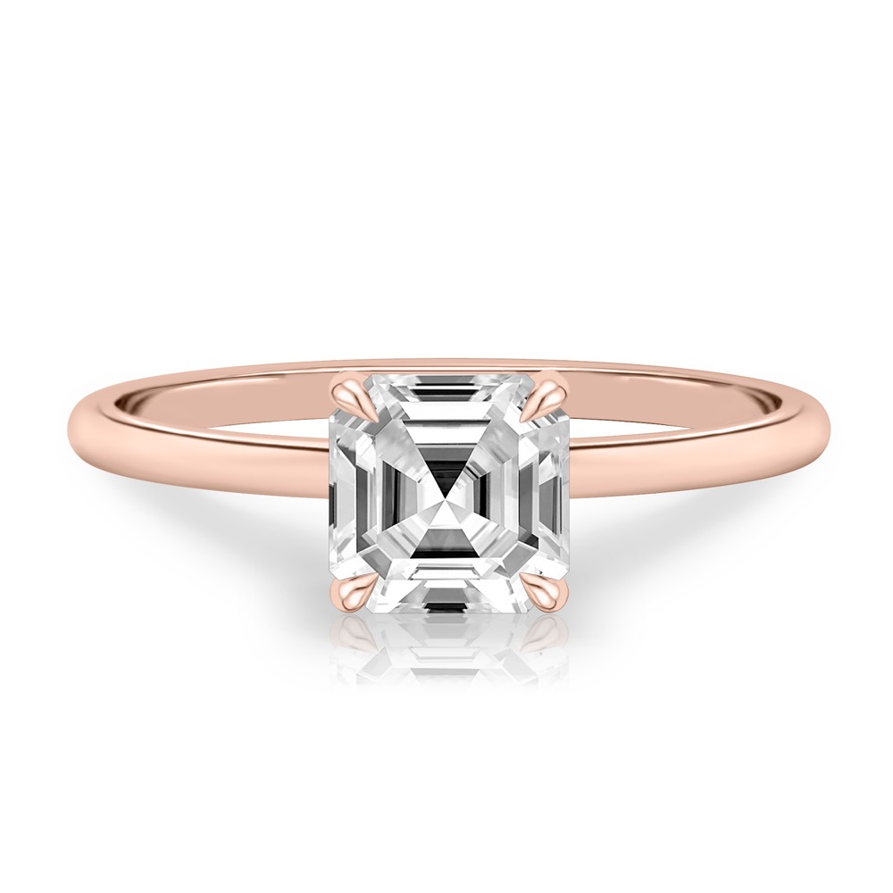 asscher cut diamond delicate solitaire engagement ring in rose gold