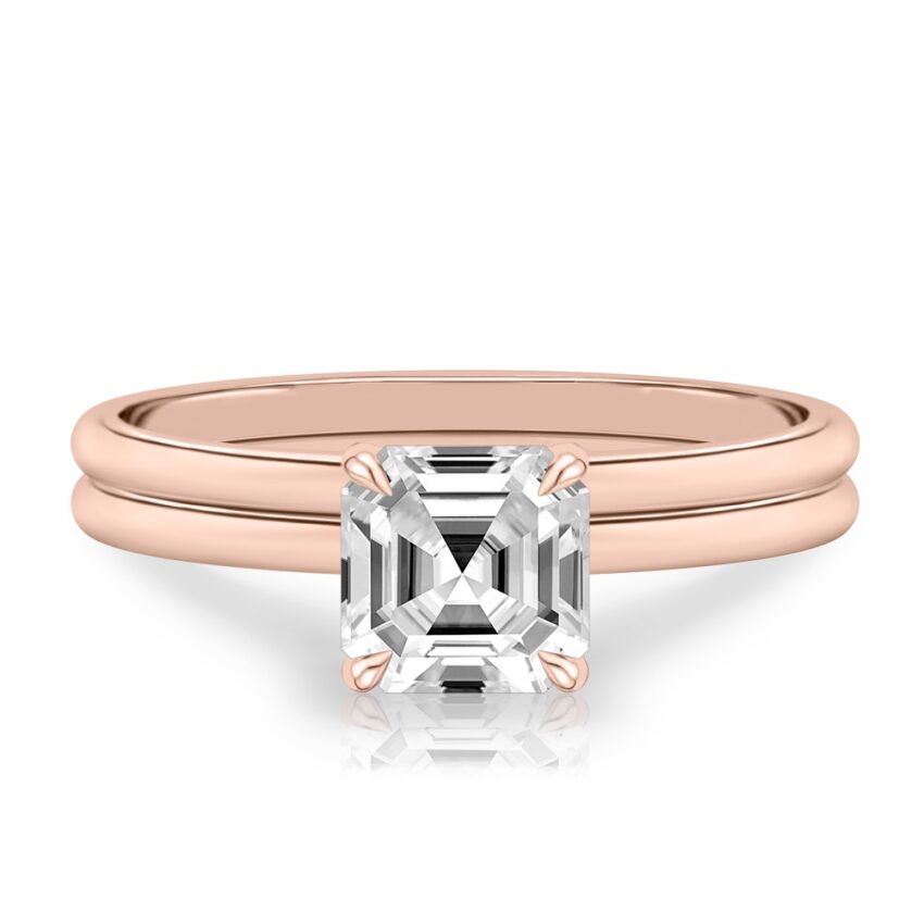 asscher cut diamond delicate solitaire engagement ring in set rose gold