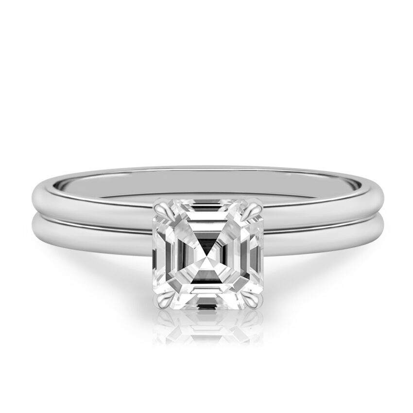 asscher cut diamond delicate solitaire engagement ring in set white gold