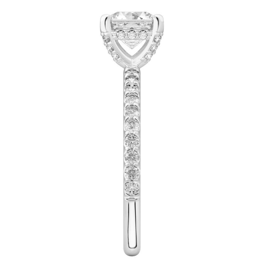 asscher cut diamond french cut basket setting platinum side