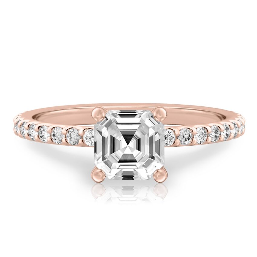 asscher cut diamond french cut basket setting rose gold