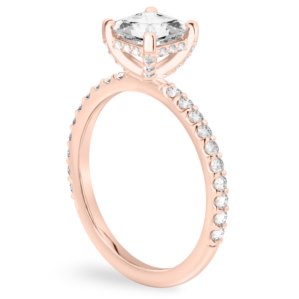 asscher cut diamond french cut basket setting rose gold angle