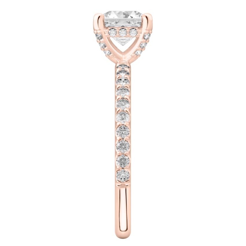asscher cut diamond french cut basket setting rose gold side