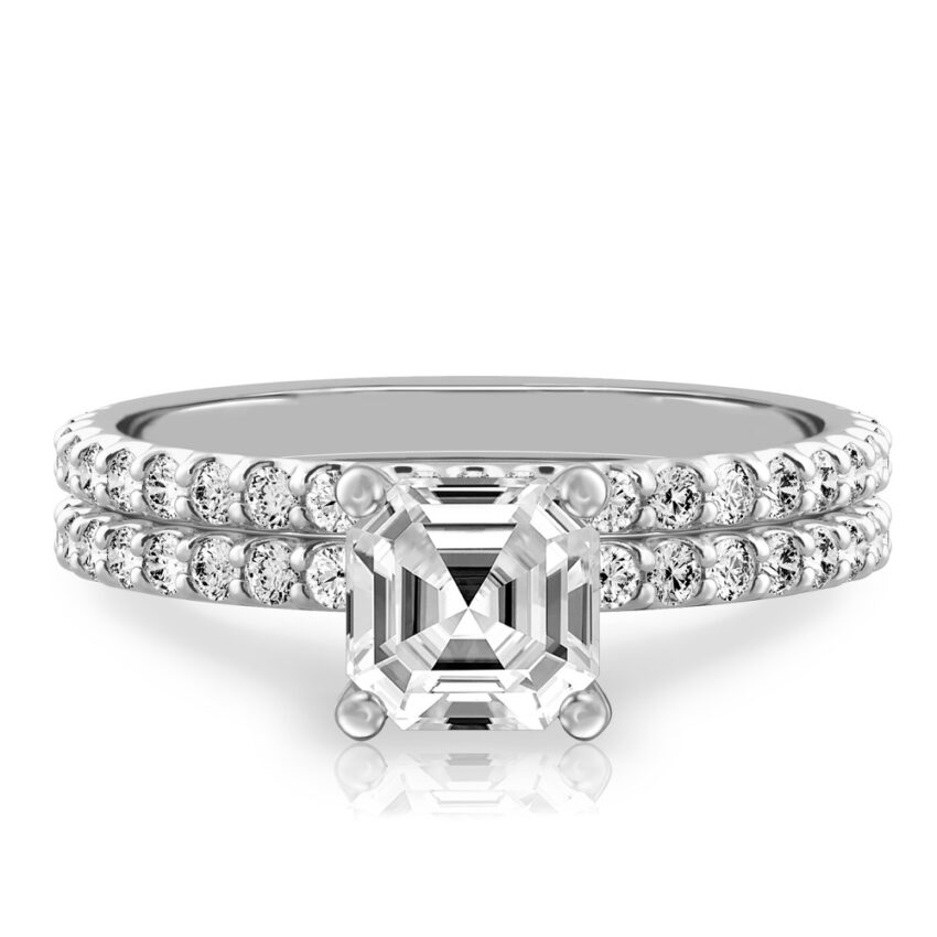 asscher cut diamond french cut basket setting set platinum