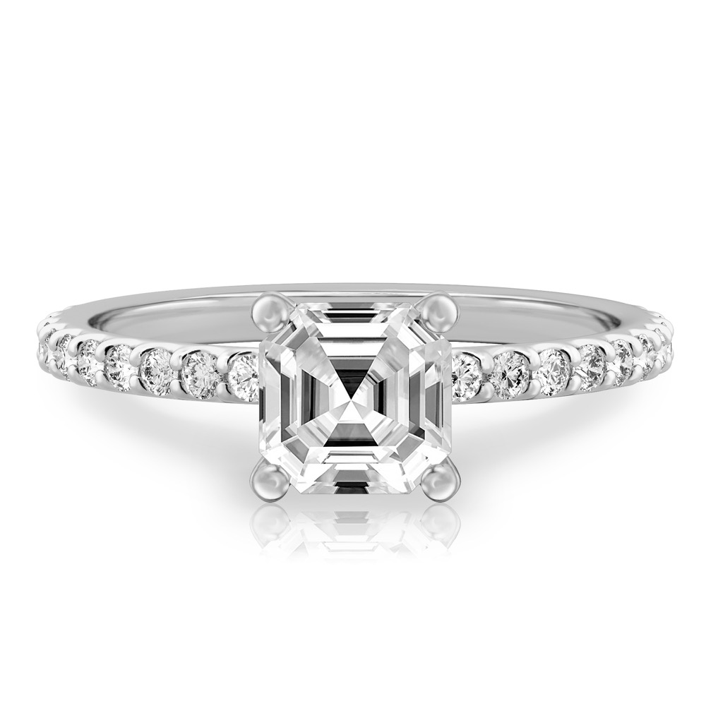 asscher cut diamond french cut basket setting white gold