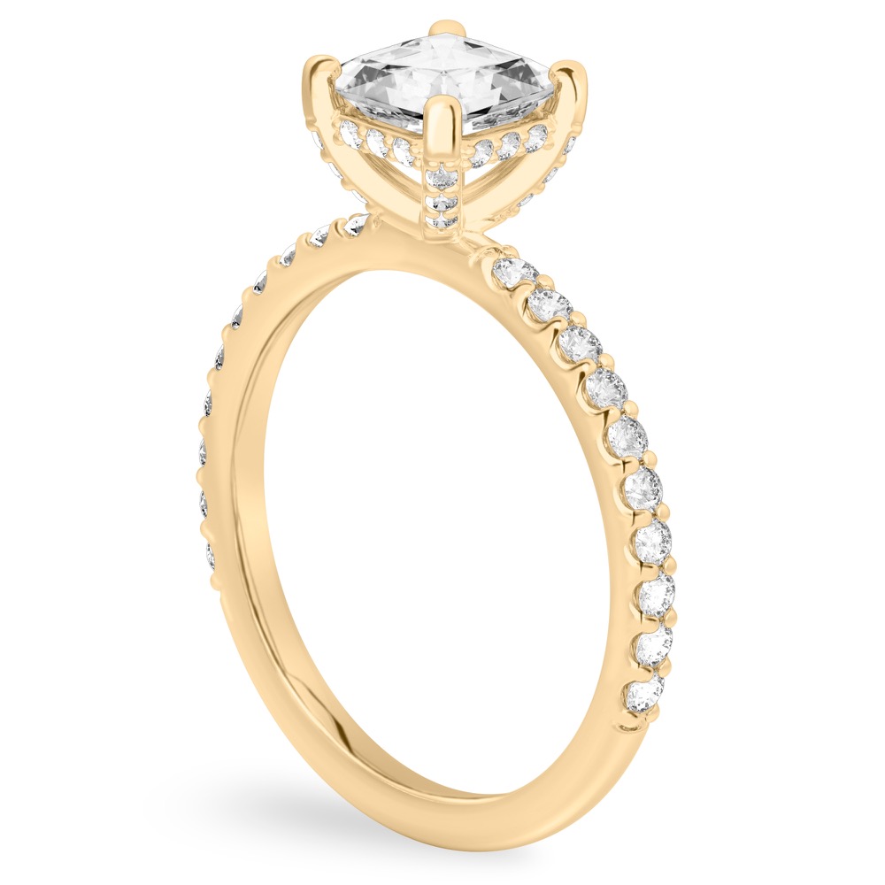 asscher cut diamond french cut basket setting yellow gold angle