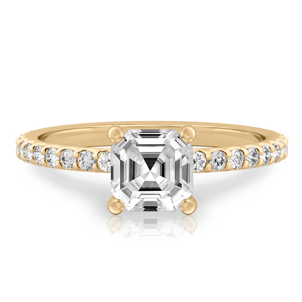 asscher cut diamond french cut basket setting yellow gold