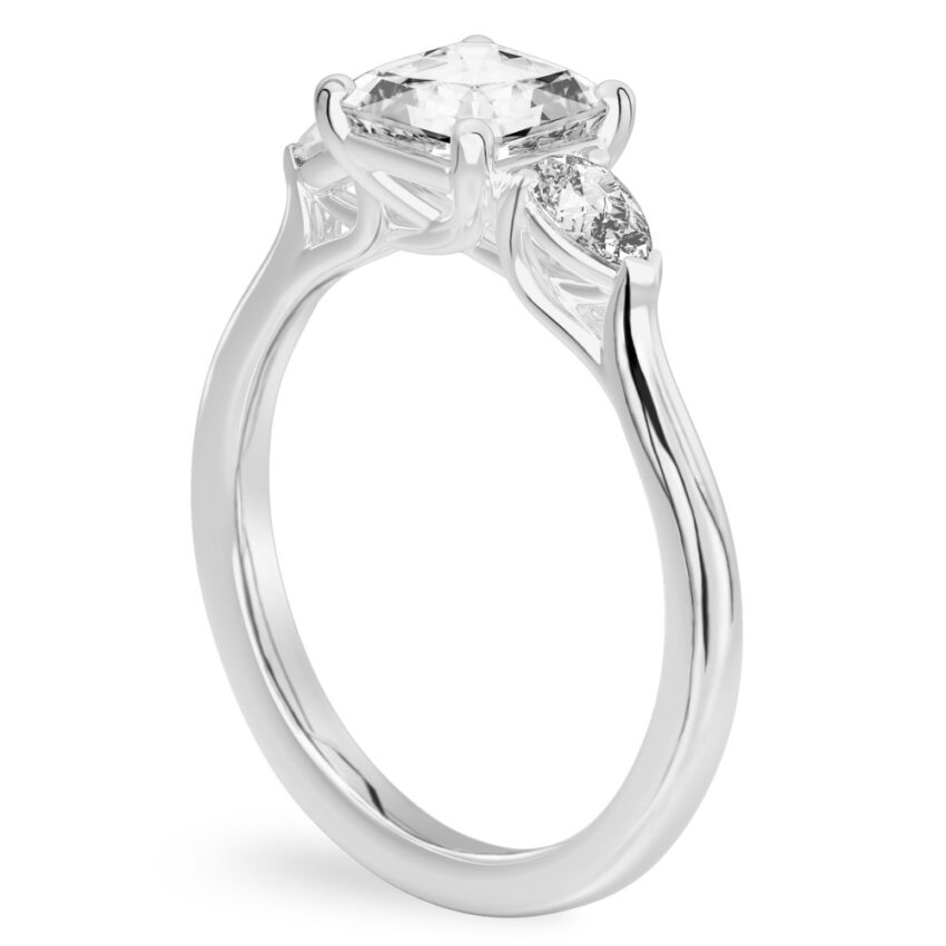 asscher cut diamond pear side stone engagement ring platinum angle