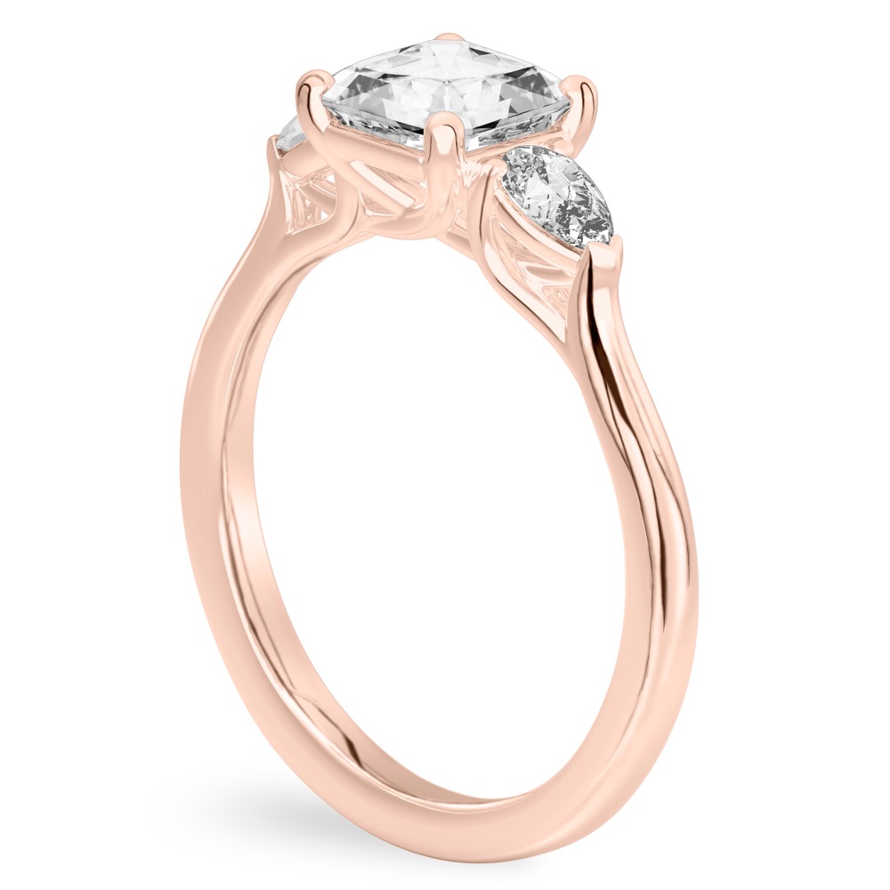 asscher cut diamond pear side stone engagement ring rose gold angle