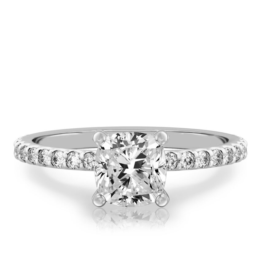 cushion cut diamond french cut basket setting platinum