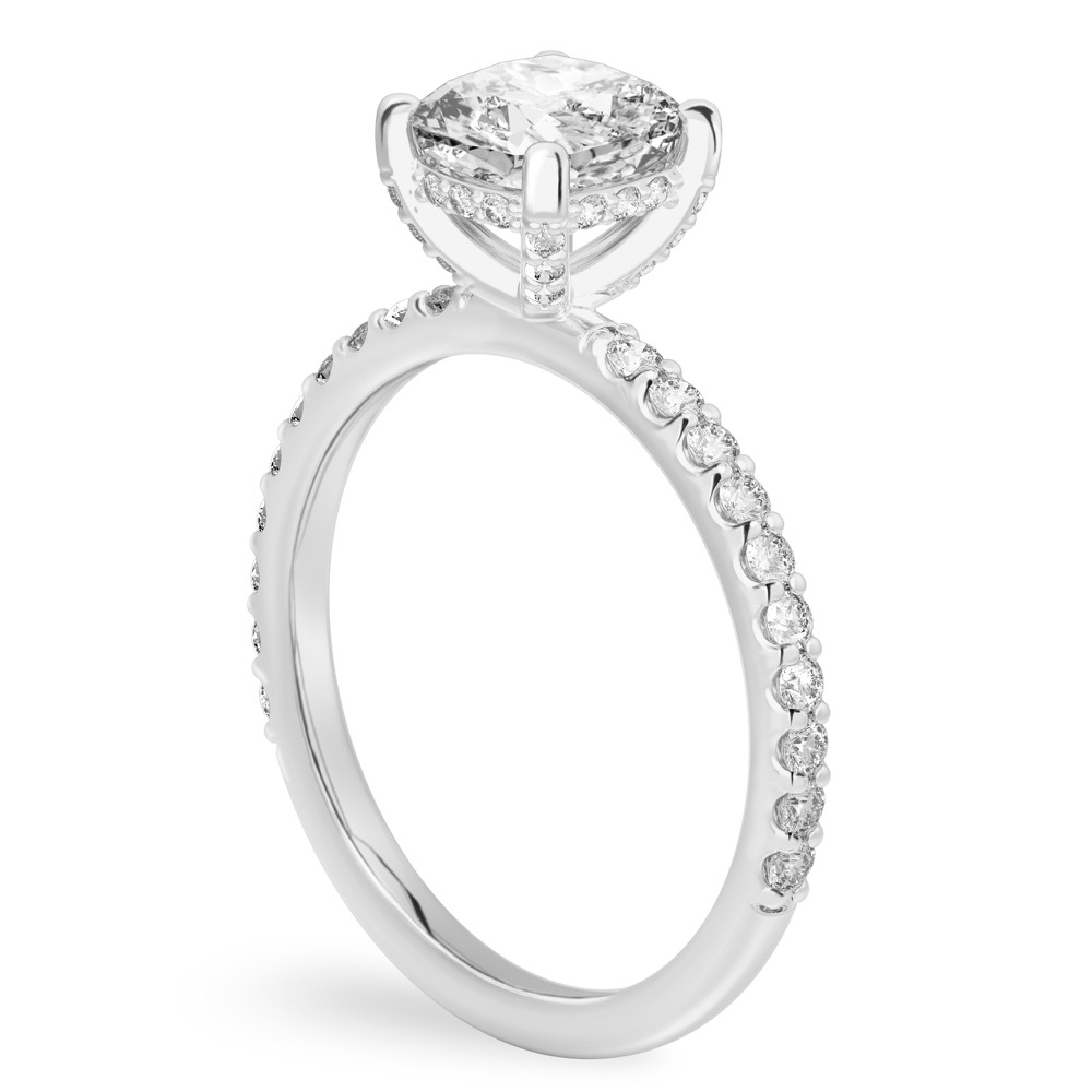 cushion cut diamond french cut basket setting platinum angle