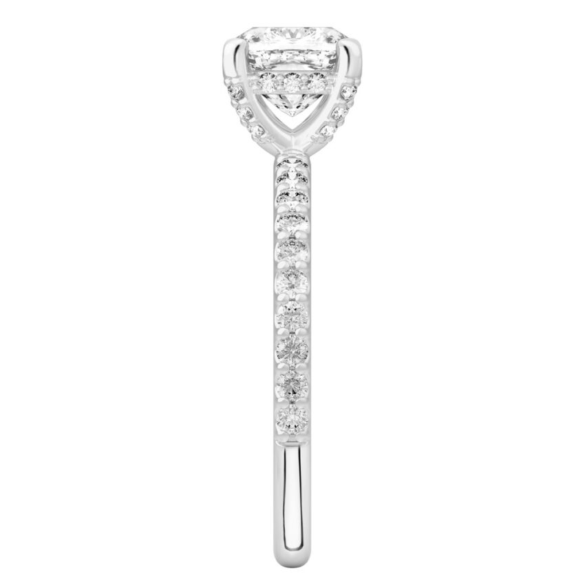 cushion cut diamond french cut basket setting platinum side