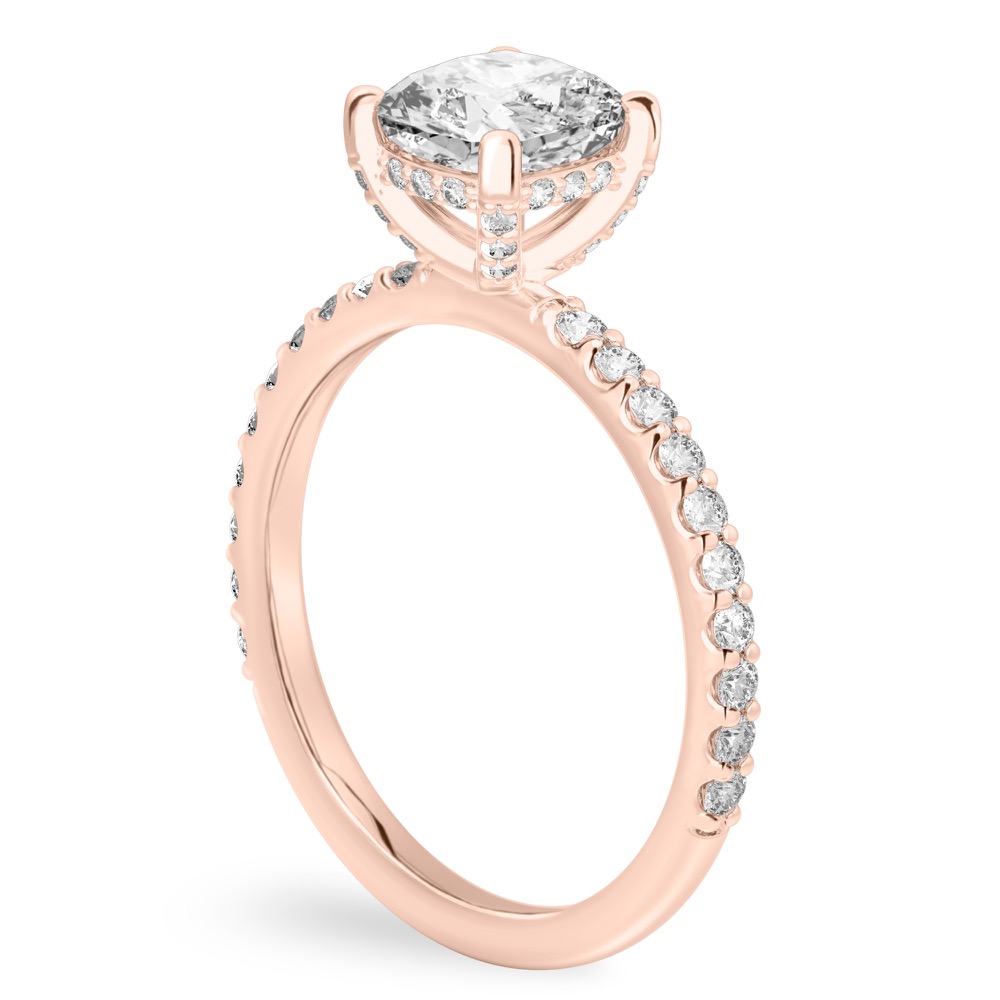 cushion cut diamond french cut basket setting rose gold angle