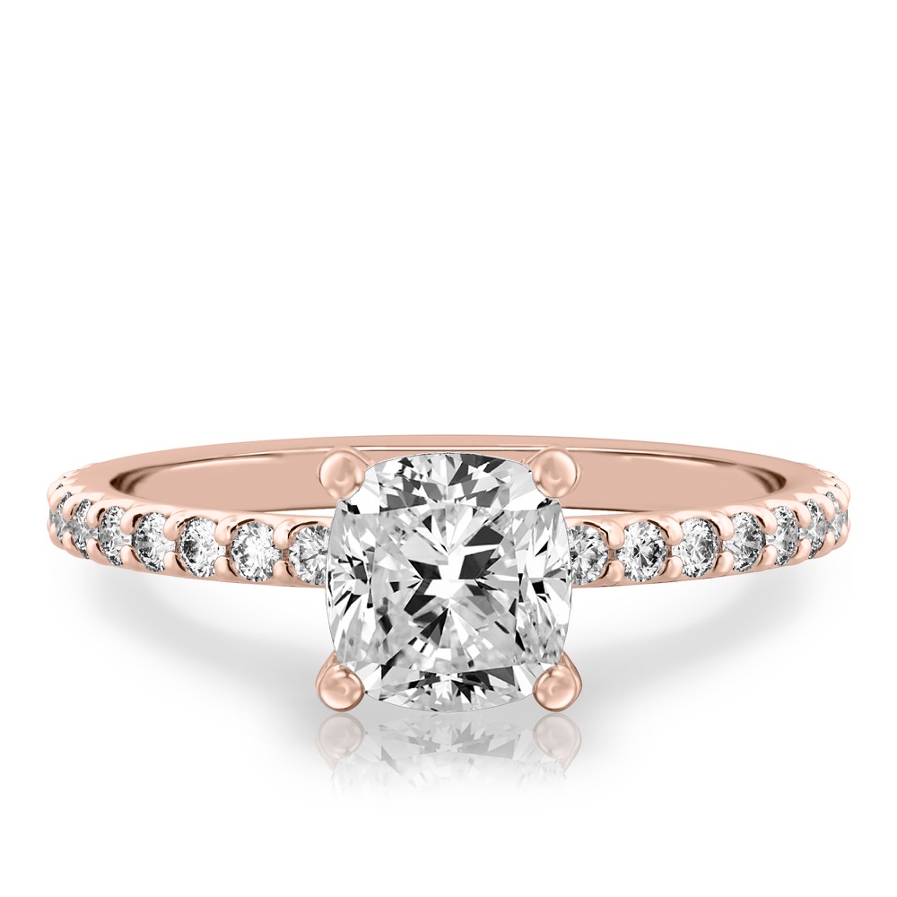 cushion cut diamond french cut basket setting rose gold