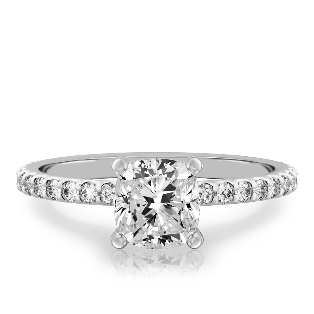 cushion cut diamond french cut basket setting white gold