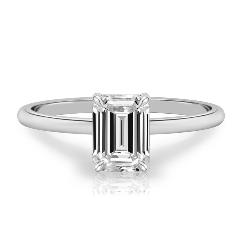 emerald cut diamond delicate solitaire engagement ring in palladium