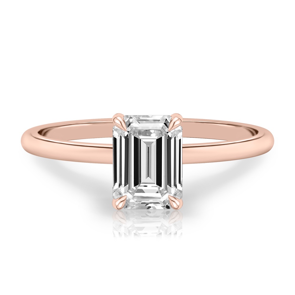 emerald cut diamond delicate solitaire engagement ring in rose gold