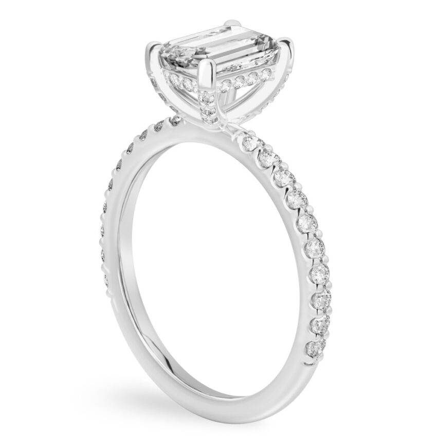 emerald cut diamond french cut basket setting platinum angle