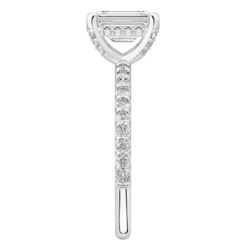 emerald cut diamond french cut basket setting platinum side
