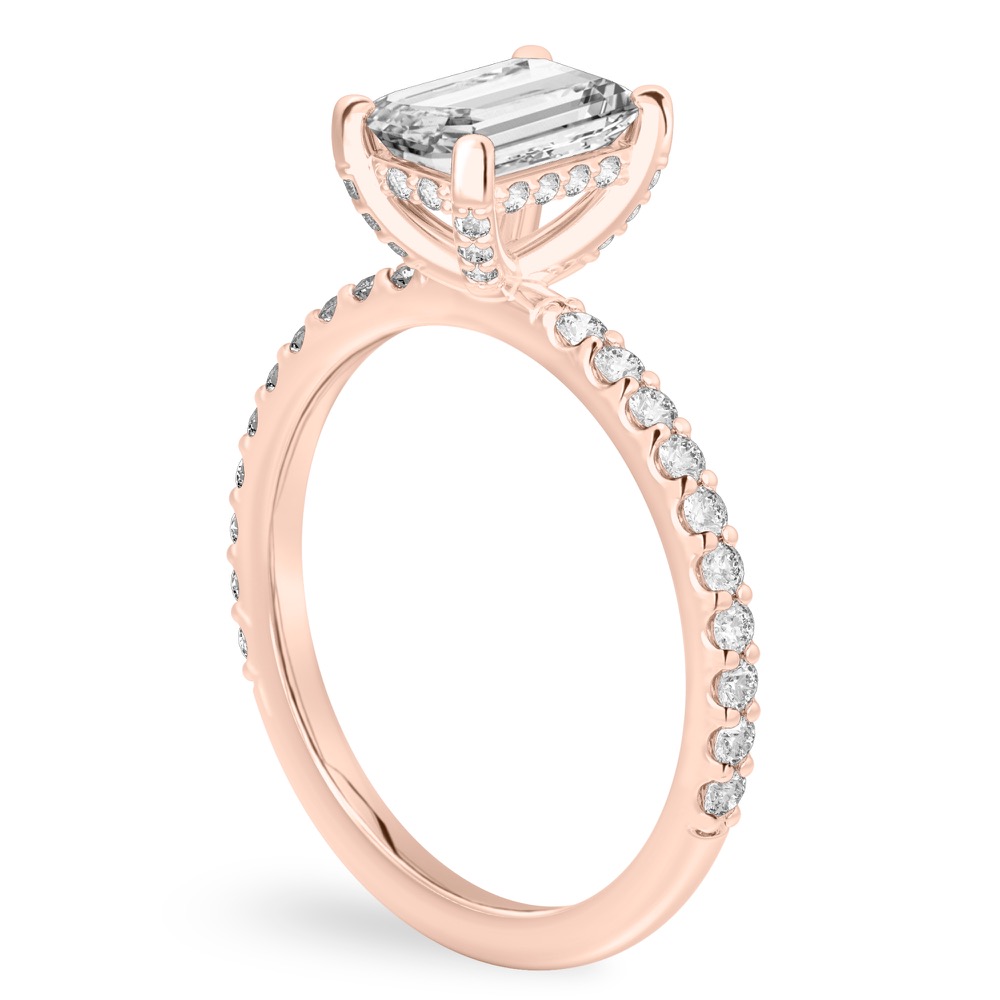 emerald cut diamond french cut basket setting rose gold angle