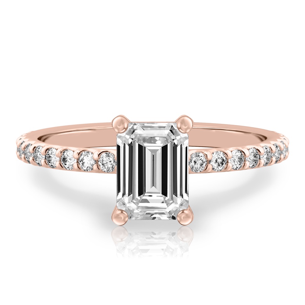 emerald cut diamond french cut basket setting rose gold